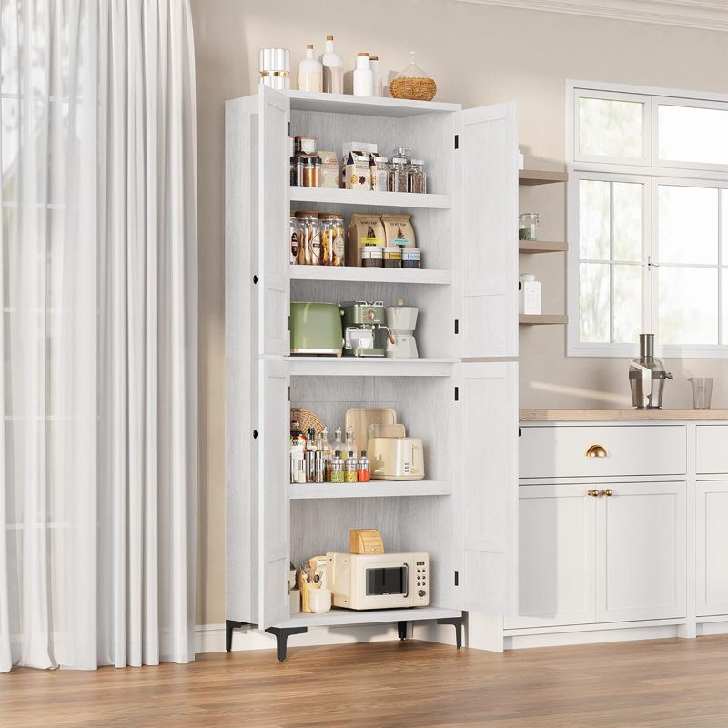 Armoire de rangement 71 po, armoire de salle de bain 5 niveaux avec 4 portes, Blanc
