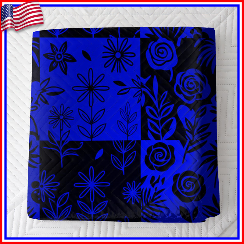 Floral Blue Pattern Quilted Bedspread All Sizes, Twin