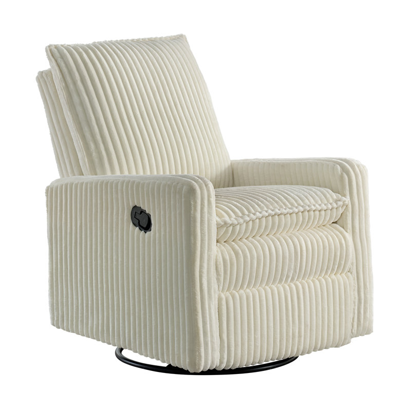 Uptown 360-Degree Swivel Glider Recliner, Pearl White Corduroy