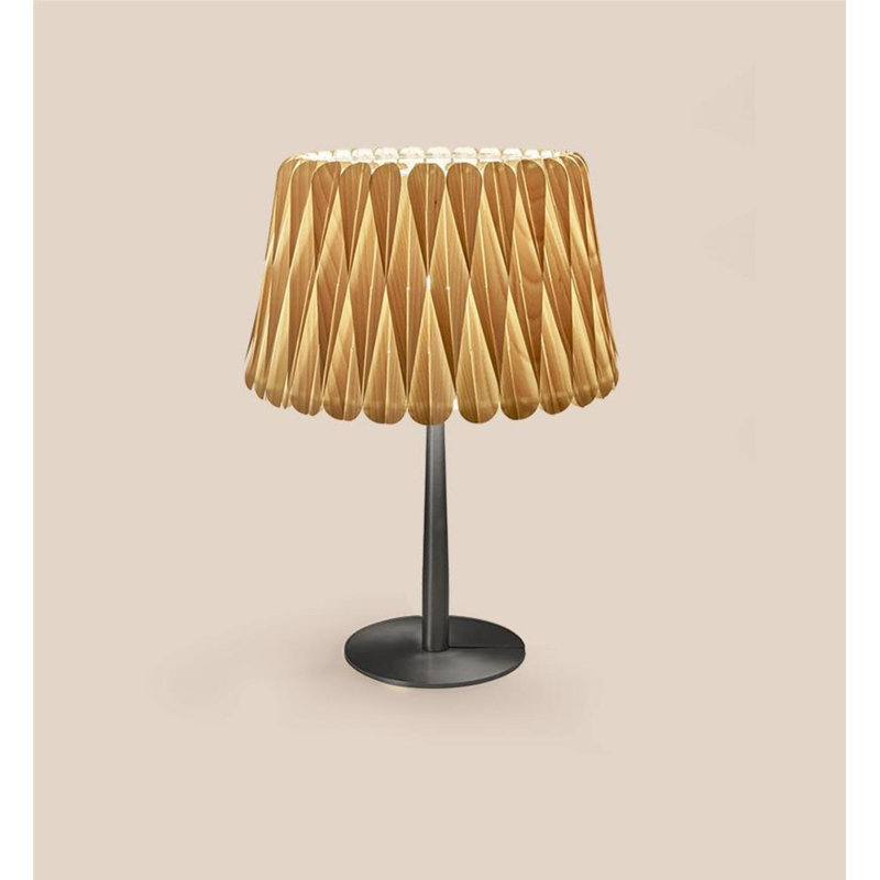 Lola Table Lamp, Natural Beech, Matte Black, 20.9" H x 15.4" W x 15.4" D