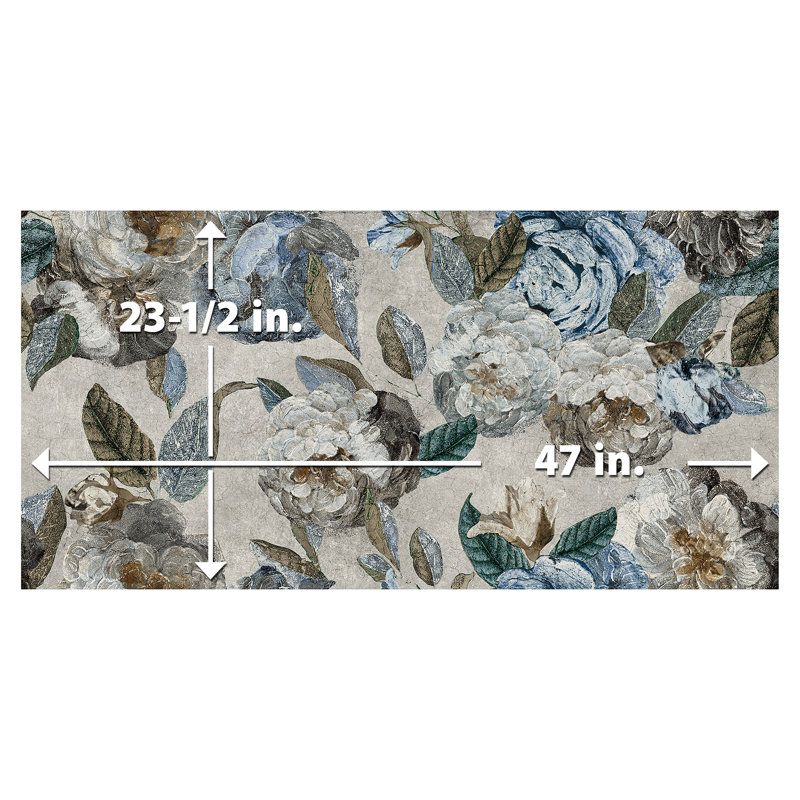 Parete Fiori 24" x 47" Porcelain Natural / Floral Wall & Floor Tile, Blue/Gray