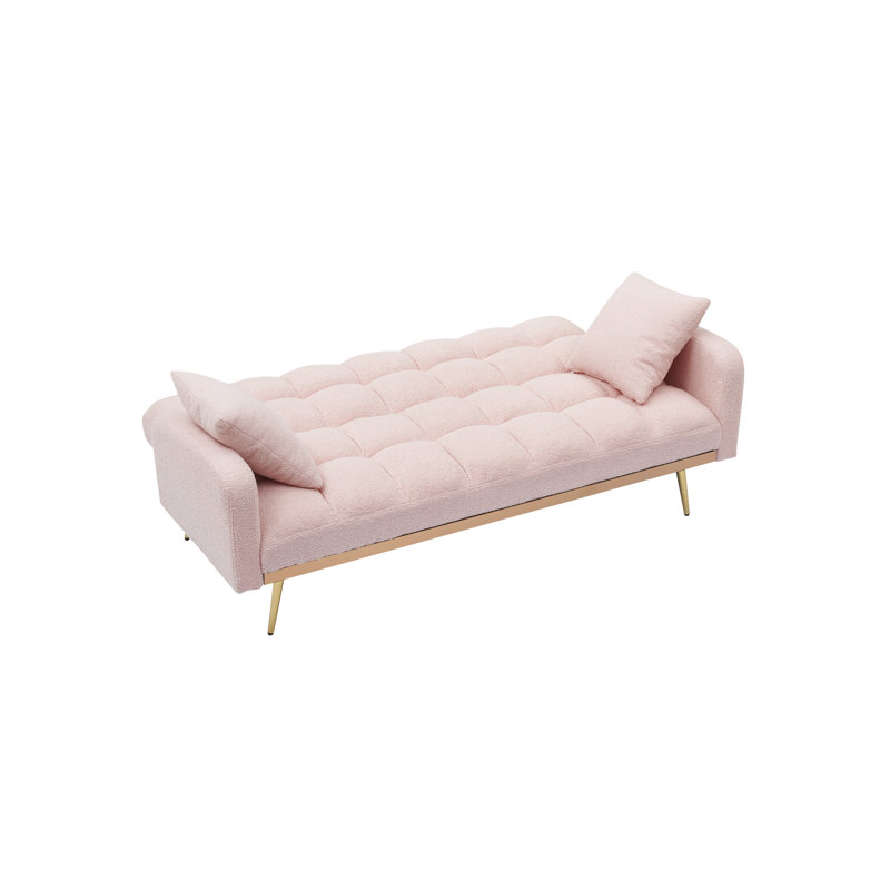 Lit réglable rose de 69 pouces idéal pour les petits espaces de vie, transformation à trois vitesses, structure de planche artificielle en bois massif amovible et large et confortable, 2 sièges, style moderne dans les zones en tissu,