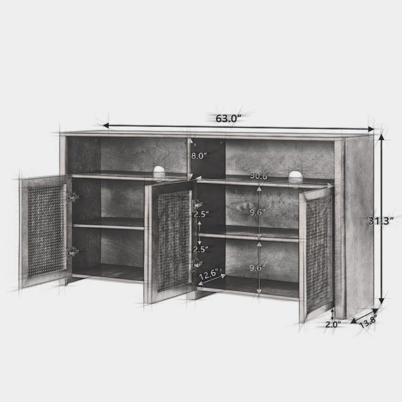 Buffet 63 po Mid-Century Modern, Walnut