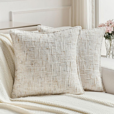 Set of 2 18x18 Inch Reversible Pillow Covers Chenille Front Velvet Back with Heart Zipper
