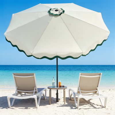 Parasol de patio à énergie solaire 10 pi - toit ventilé à 2 niveaux, conception festonnée, inclinaison et manivelle, parasol de marché à 8 nervures pour la cour et la piscine