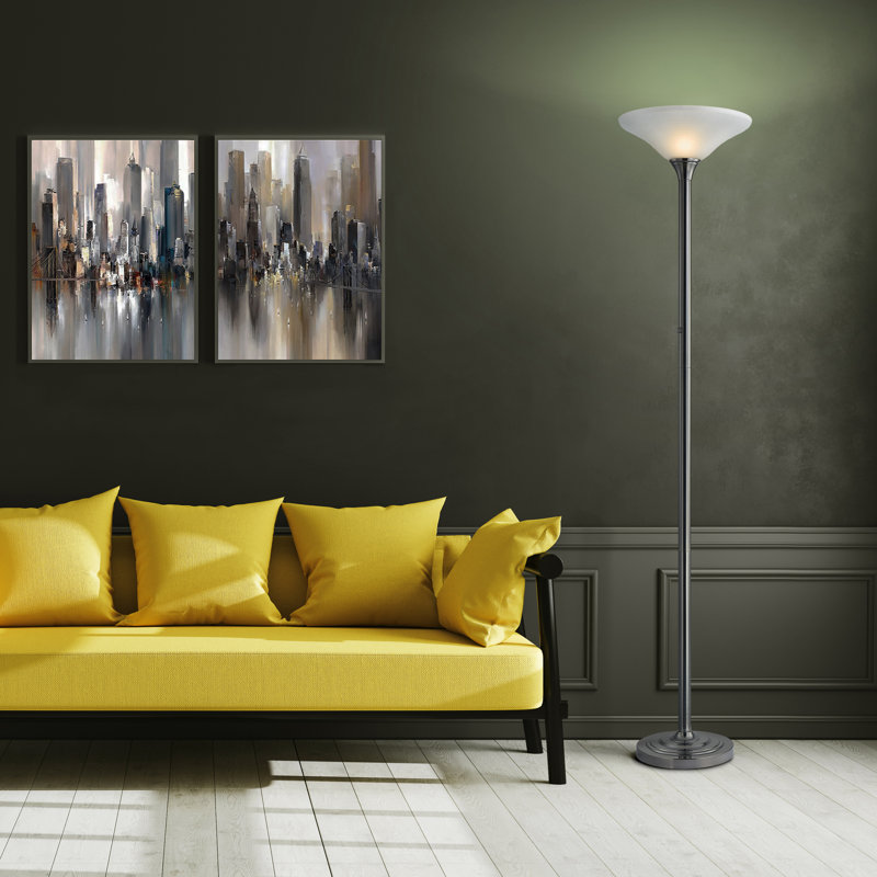 Lampe torchère sur pied DEL de 71 pouces avec abat-jour en verre martelé, finition en acier brossé noir, à intensité variable