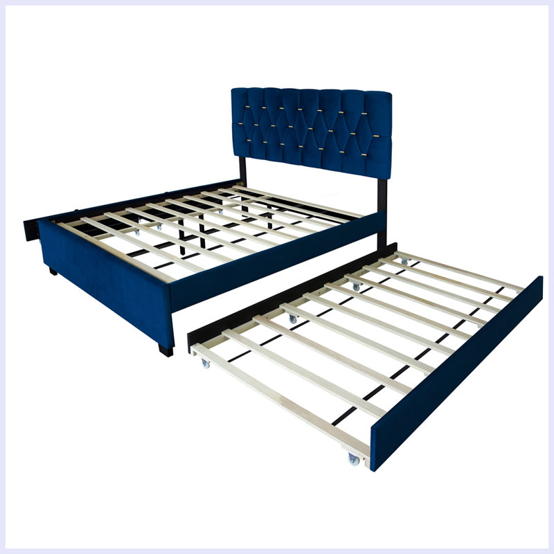 Lit plateforme tapissier Crupi, Bleu