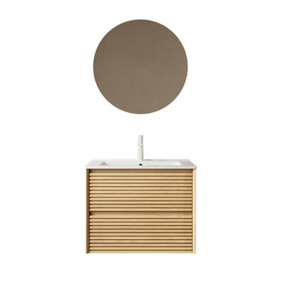 Smithton 24"Striped  Bathroom Vanity With Sink, Modern Wall-mounted Floating Plywood Bathroom Storage Cabinet With 2 Drawers, White Ceramic Basin With Sink Hole Cover And Drain