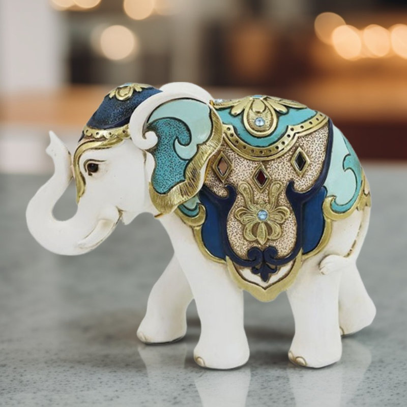 Figurine d'éléphant 7,75 "en blanc et bleu