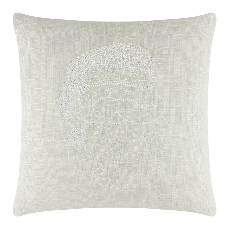 Sparkles Home Santa Rhinestone Pillow | Holiday Christmas Design | Feather Insert | Machine Washable, Square 20", Linen