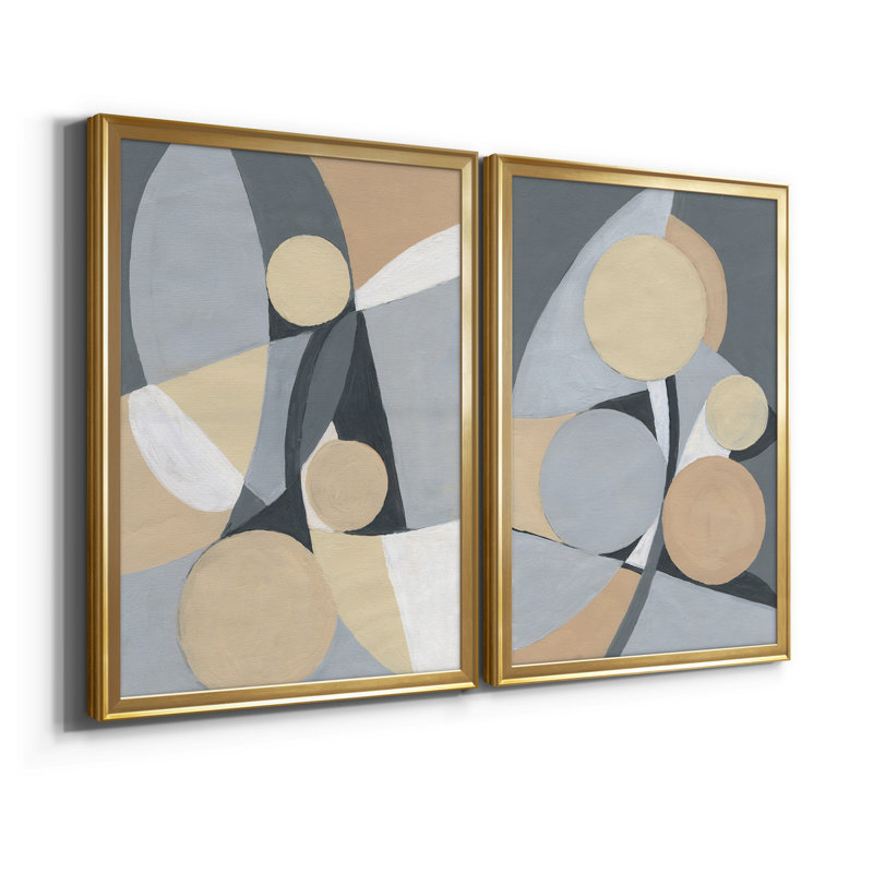 Millenium I - ensemble de 2 reproductions d'art, Pas de tapis, H 18,5 po x l 49 po x P 1,5 po, Toile encadrée dorée
