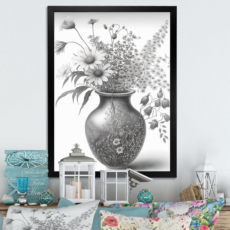 Nature morte au crayon monochrome noir et blanc II - reproduction sur toile, H 20 po x l 12 po x P 1 po, Cadre photo noir