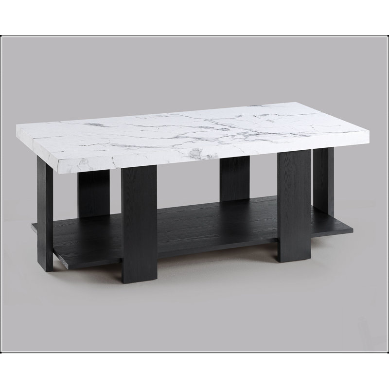 Gray 3-Piece Cocktail Set with White Faux Marble Table Top and Matching End Tables for Modern Living Rooms