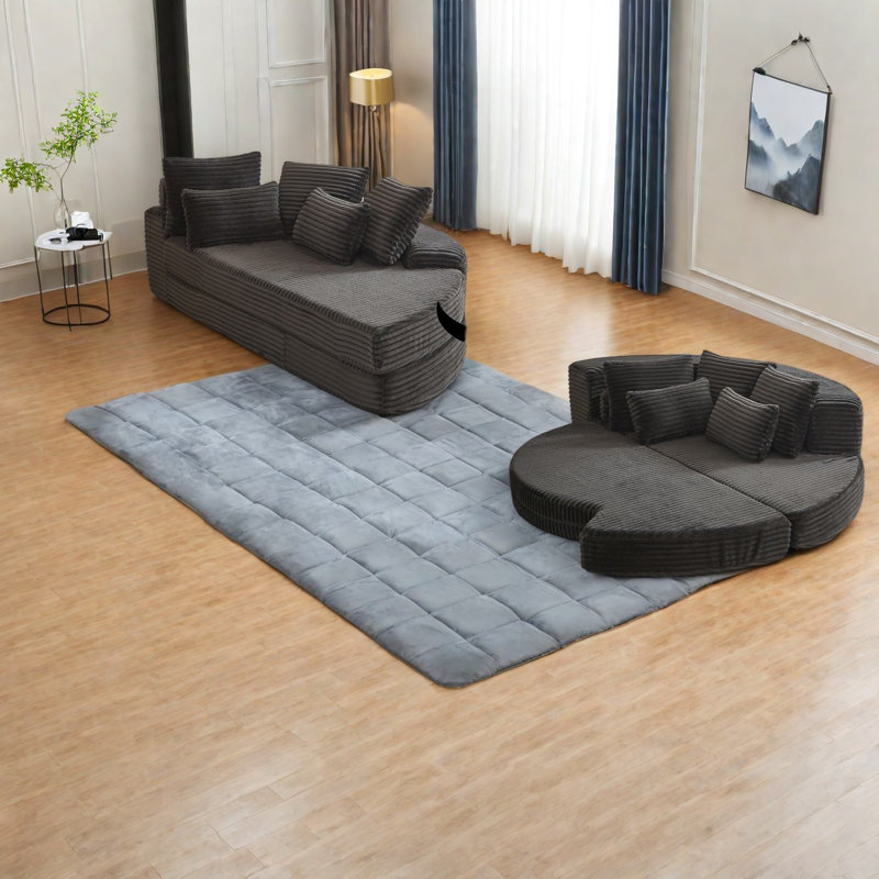 Canapé-lit 2 en 1 en velours côtelé de 2,5 cm, fauteuil inclinable semi-circulaire moderne pour la maison