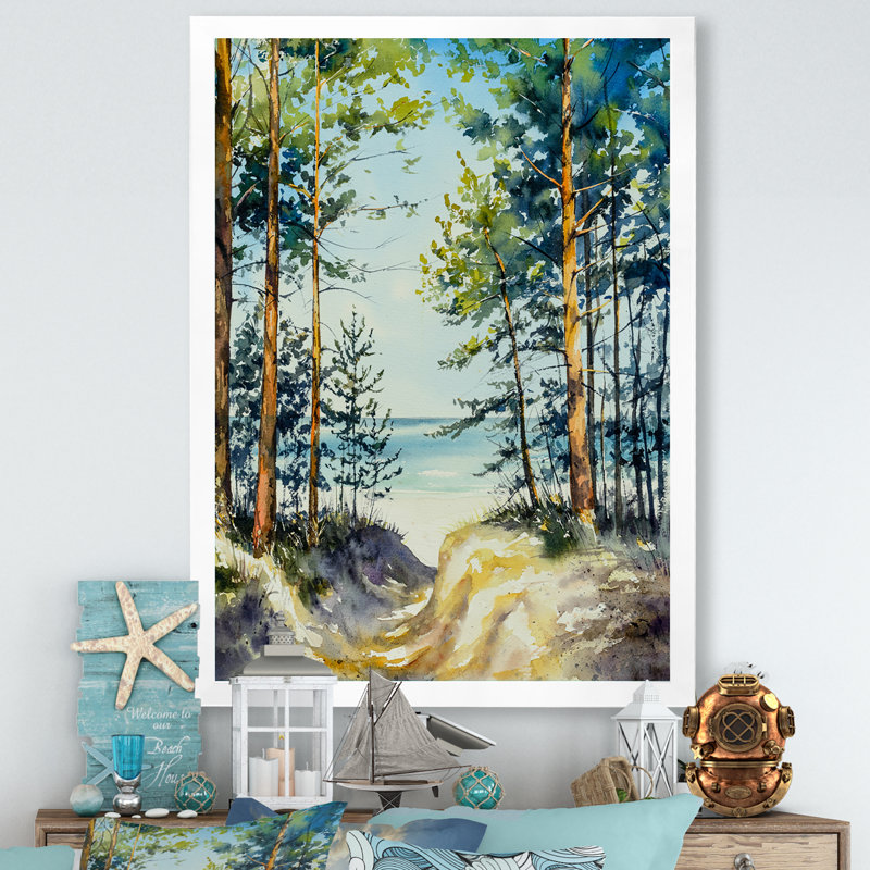 «Pine Forest Trees on High Dunes», reproduction d'art sur toile, H 40 po x l 30 po x P 1,5 po, Cadre photo blanc