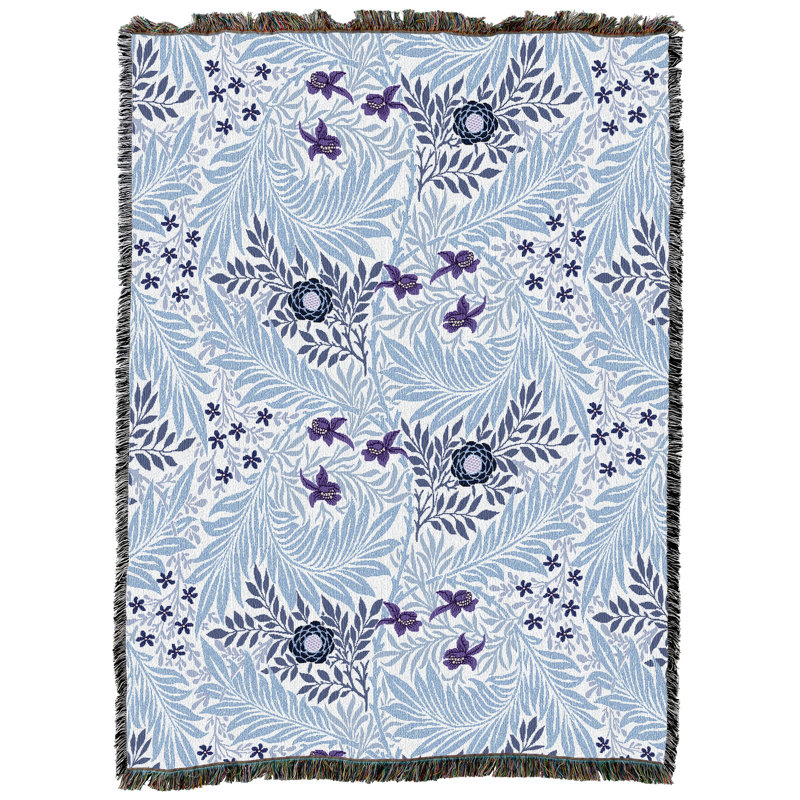 Couverture Pure Wave Weavers par William Morris Larkspur Waves XL - Artisanat d'art - Jeté de tapisserie en coton tissé - Fabriqué aux États-Unis (82 x 62)