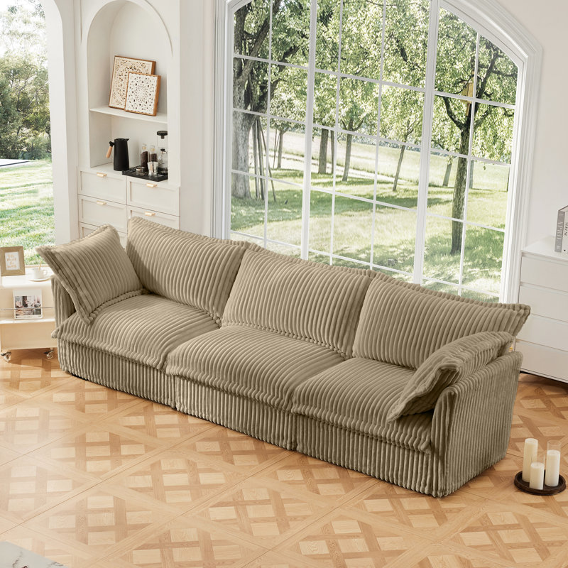 Canapé à housse, 3, H 34,6 po x l 120 po x P 33 po, Velours côtelé chameau