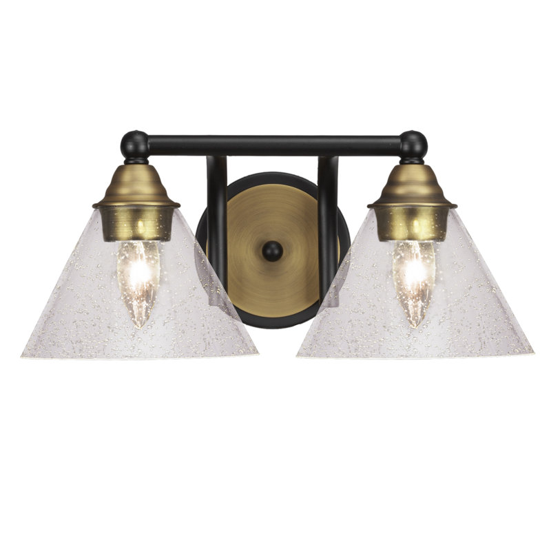 Barre d'éclairage de salle de bain 2 lumières Michell, Noir mat / laiton, Mousseline blanche
