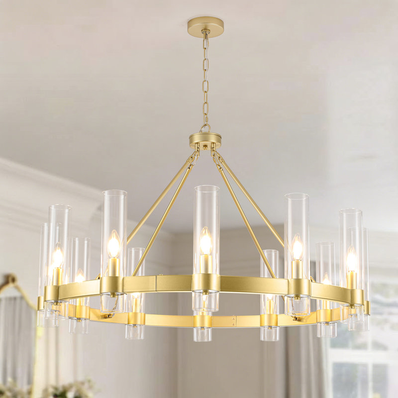 Farmhouse Wagon Wheel Chandelier, Brushed Gold