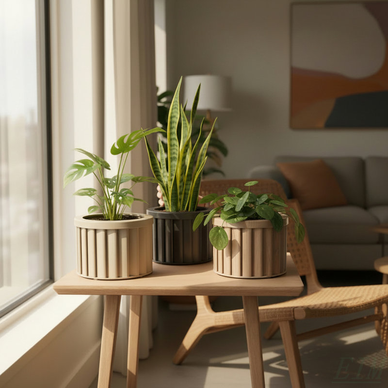 Round Strata Planter SM - Beige Brown, H 6,33 po x l 8,46 po x P 8,38 po, Beige-brun