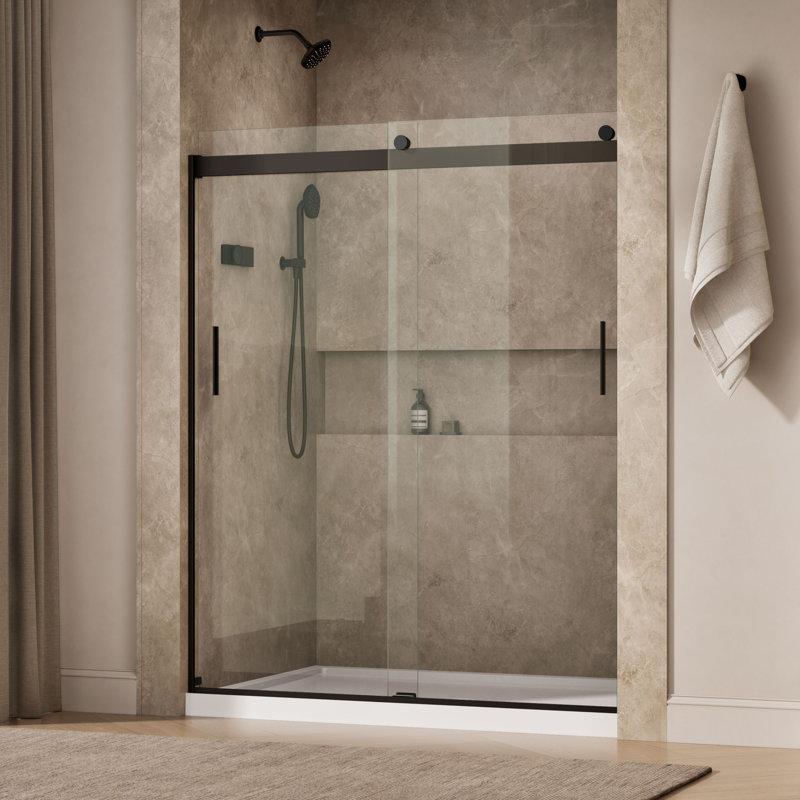 Porte de douche H 74 po x l 59,63 po Levity avec technologie CleanCoat Levity, Cristal transparent, Bronze foncé anodisé