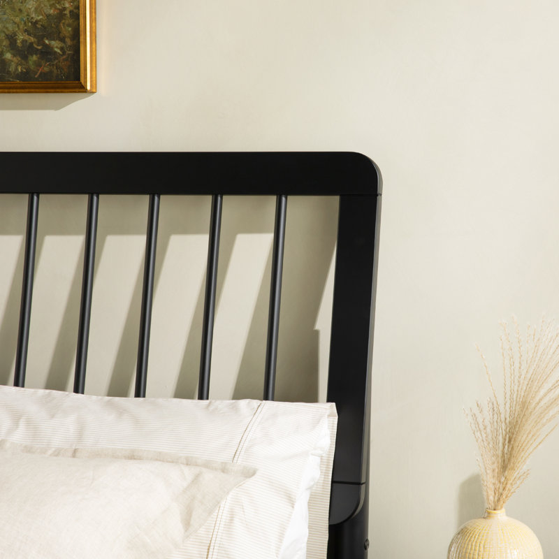 Catrece Solid Wood Platform Bed with Spindle Headboard, Black, Queen
