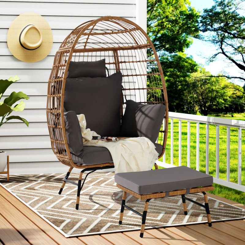 Wicker Egg Chair, Dark Grey/Natural