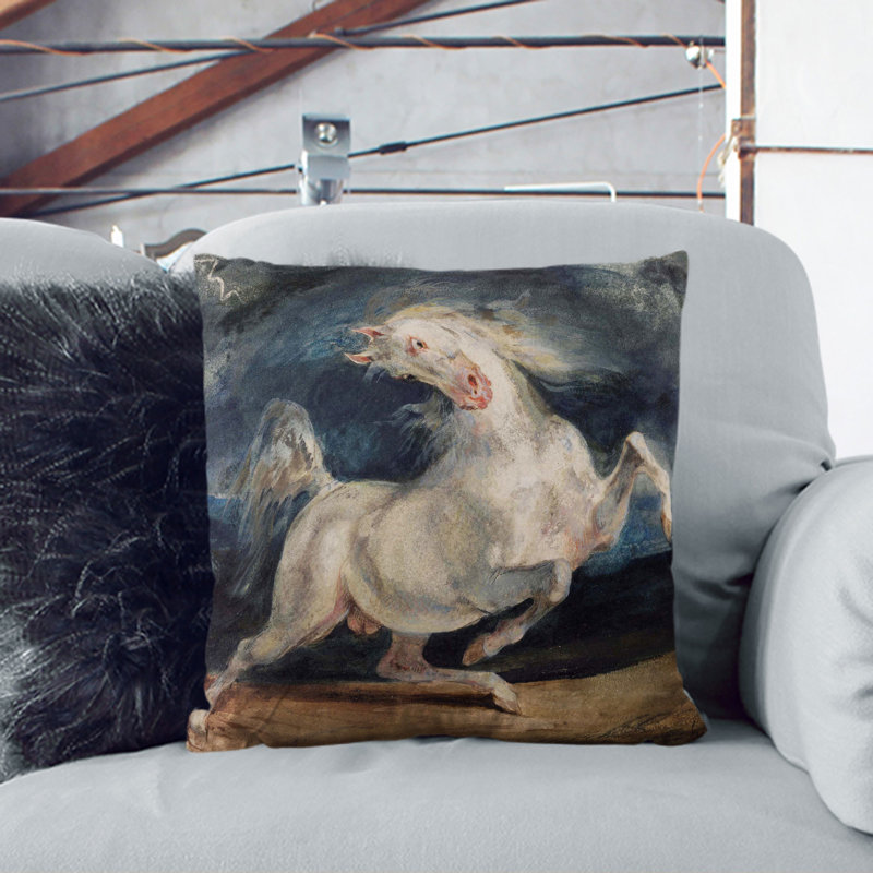 Frightened Horse Square Throw Cushion, 40cm H x 40cm W x 15cm D, White