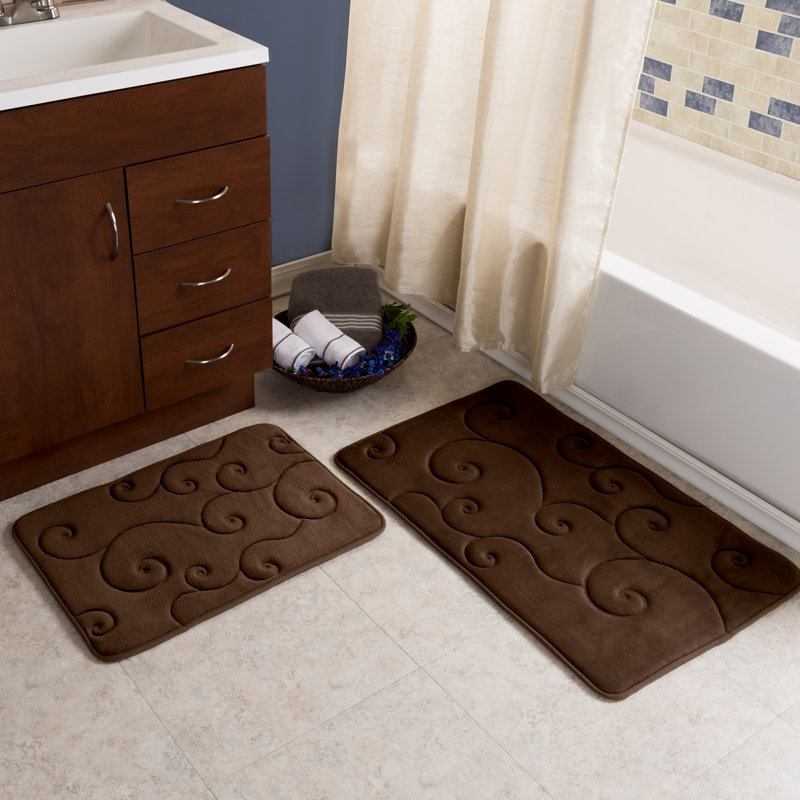 Lavish Home Set of 2 Memory Foam Bath Mats, Brown, Chocolate