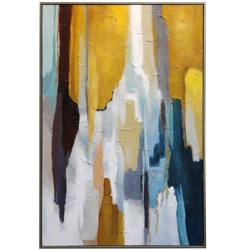 Large Abstract Canvas Painting with Gold and Blue Accents