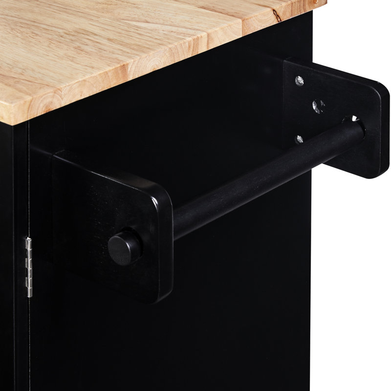 Îlot de cuisine mobile avec rangement - Assemblage facile, fabrication en bois noir et en caoutchouc de qualité, Noir