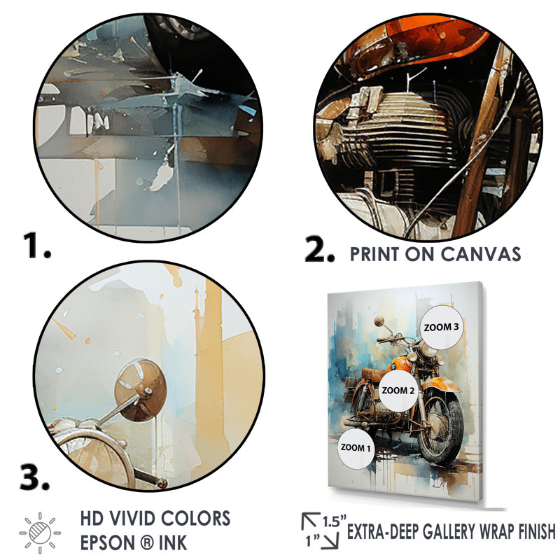 Voyage en moto surréelle sur toile, Cadre doré simple, H 40 po x l 30 po x P 1,5 po