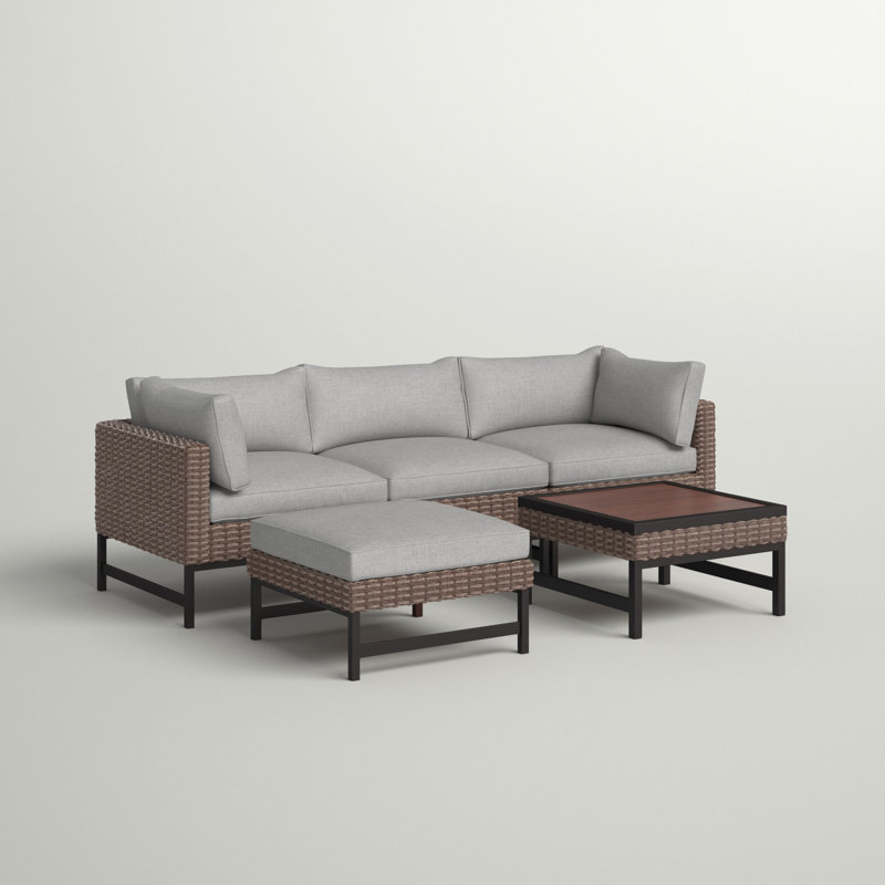 Ensemble de conversation modulaire en rotin 5 pièces avec coussins Hesse