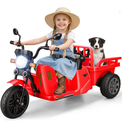 Alex 12V Electric three-wheeler truck, Ride on Motorcycle Car, Electric Farm Utility Vehicle for Kids Ages 3+, XL Trailer & Sand Shovel, 2X100W Power Wheels, High/Low Speeds, Music & Story, Outdoor Birthday Gifts 