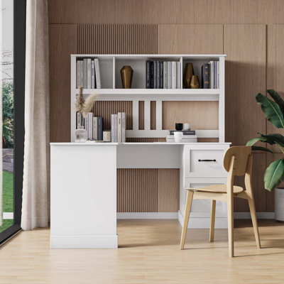 Home Office Computer Desk with 3 Large Drawers & 2-Tiers Open Shelves