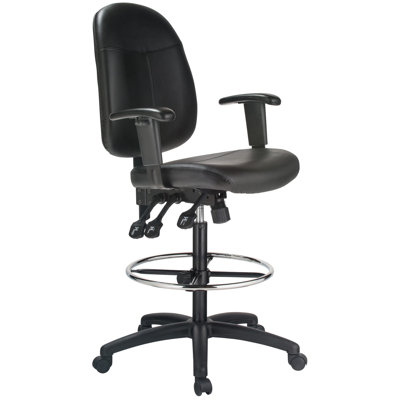High-Back Ergonomic Genuine Leather Drafting Chair by Harwick Furniture