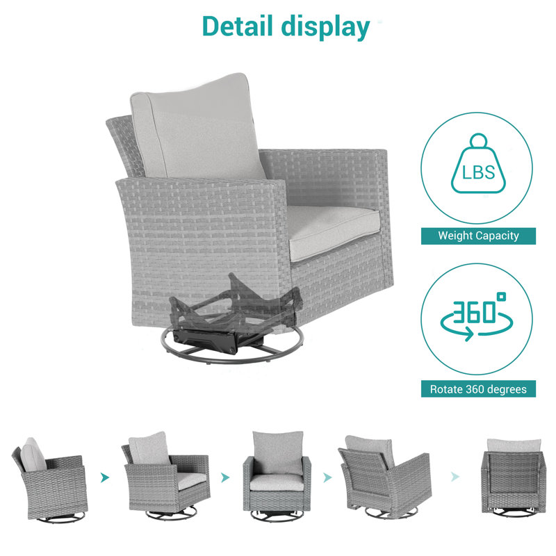 6 Piece Patio Sofa with Rectangle Fire Pit Table and Ottomans, Gray, Linen Gray