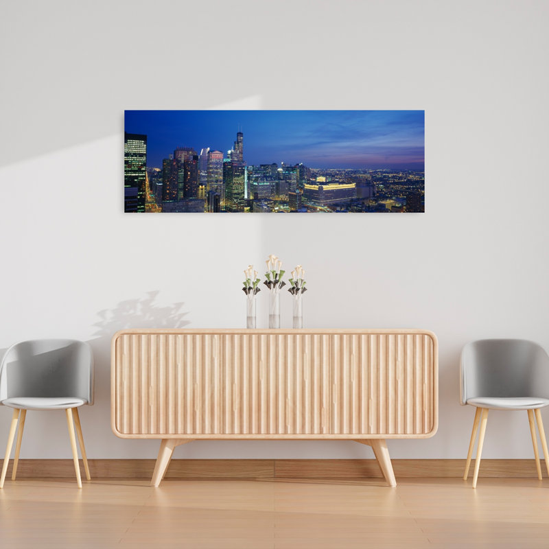 États-Unis, Illinois, Chicago, crépuscule, architecture contemporaine abstraite, art mural, H 16 po x l 48 po