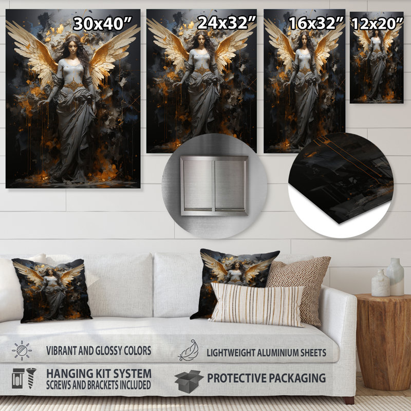«Gold Angel Rebel Renaissance III», art mural Pop Art, H 40 po x l 30 po x P 1,5 po