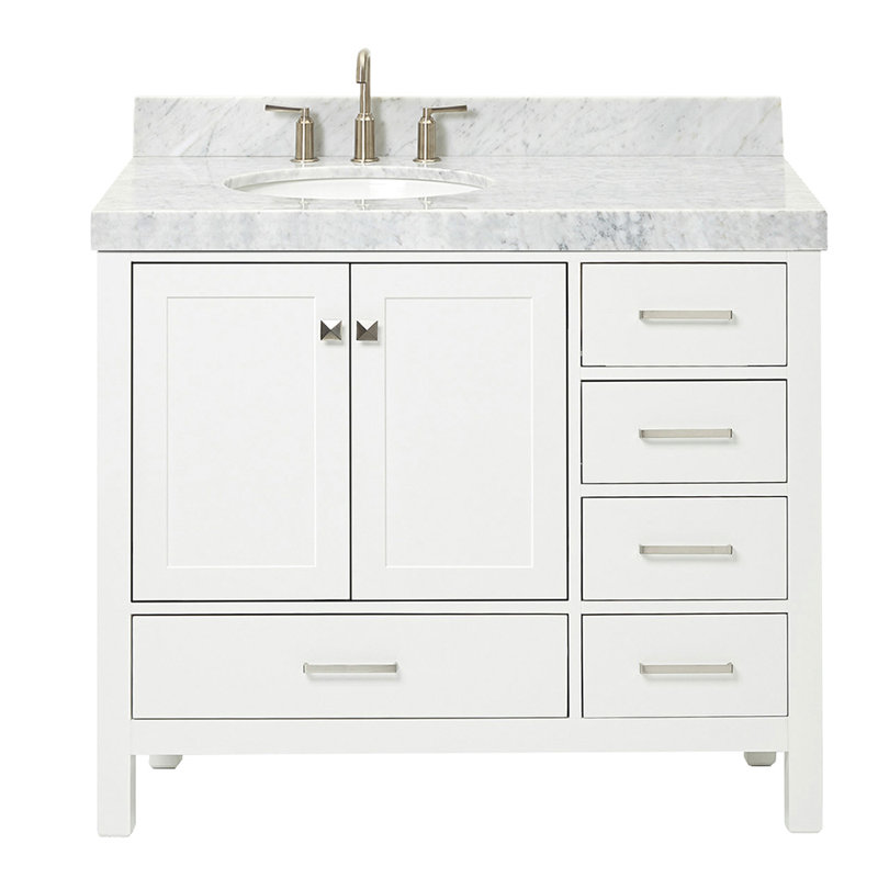 Cambridge Single Bathroom Vanity with Carrara Marble Top, White