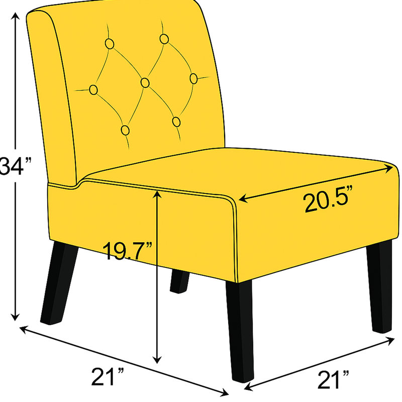 Fauteuil d'appoint jaune de 135 cm (53 po) sans accoudoirs, en velours à boutons, avec coussin en mousse souple, idéal pour les petits espaces, les magasins, les salons et les pièces à forte densité.