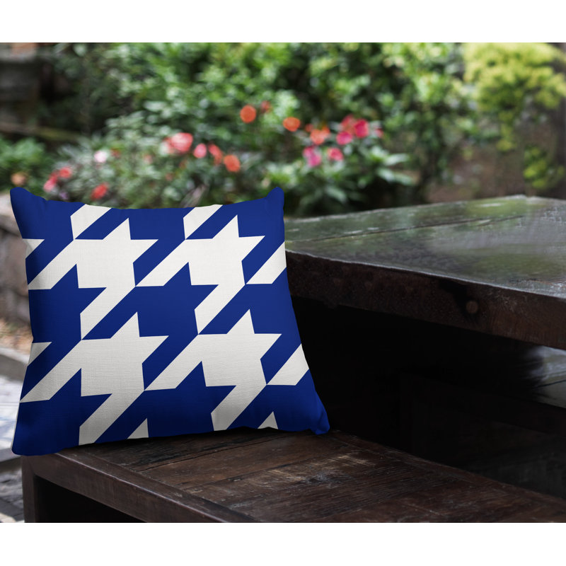 Housse et insert de coussin carré d'extérieur Easton Houndstooth, L 19 po x H 19 po, Bleu