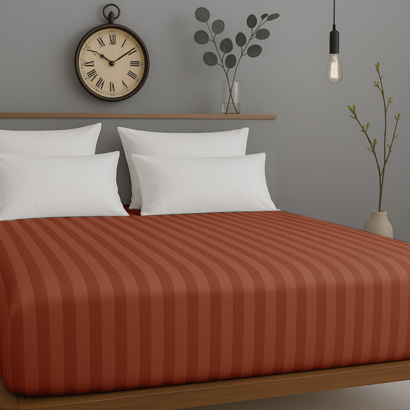 Microfiber Stripe Fitted Sheet – Soft, Durable, and Wrinkle-Free, Double (4'6), Orange