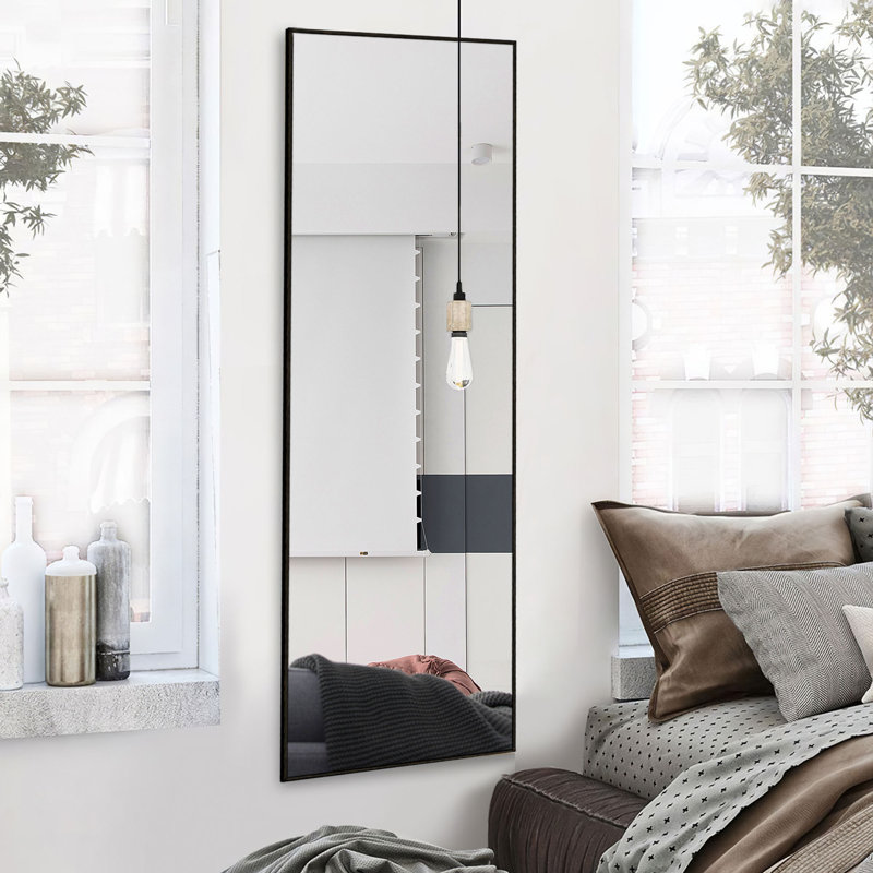 Talma Wood Flat Mirror, Black, 59.1" x 15.7"