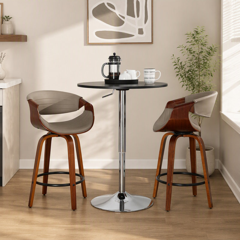 Tabouret de bar pivotant de style moderne du milieu du siècle avec revêtement en similicuir et pieds en bois - Lot de 2