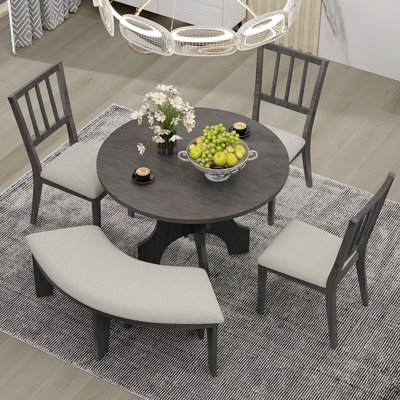 Zanera 5-Piece Dining Table Set, 44"" Round Dining Table with Curved Bench & Side Chairs -  Gracie Oaks, 10E18112D7D2497AB0631B60DB05CB4F