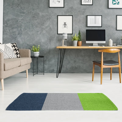 Tapis à rayures bleu/gris/vert