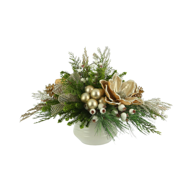 Holiday Magnolia Bundle including 26" Wreath and Floral Arrangement