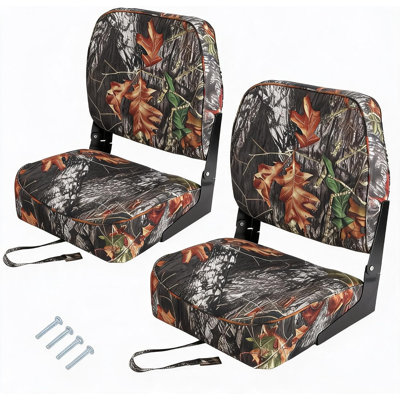 Ensemble de 2 sièges de bateau pliants à dossier bas, chaises en cuir de PVC imperméables et résistantes aux rayons UV avec rembourrage en éponge épaisse, charnières en aluminium, compatibles avec une base pivotante de 5 po x 5 po pour les bateaux de pêche et les bateaux pontons