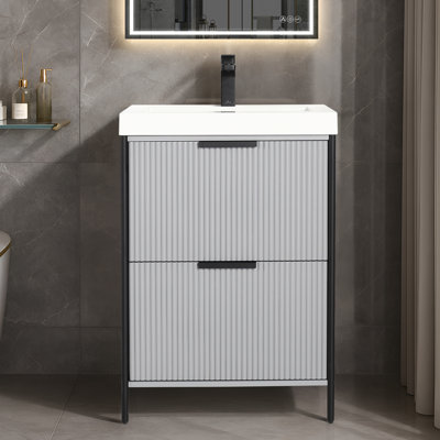 Chriselda 24" Freestanding Bathroom Vanity with Acrylic Sink | Modern Wood Vanity Cabinet with Basin | Soft-Close Storage & Minimalist European Design | Quick Assembly